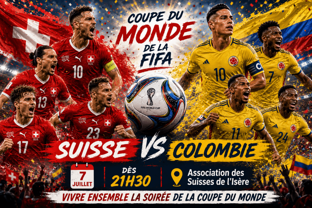 L&rsquo;association des Suisses de l&rsquo;Isère vous invite à partager les 8èmes de finale de la Coupe du Monde…